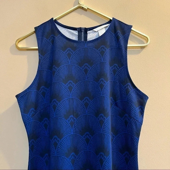 H&M NWT Fan Blue Black Sleeveless Midi Dress Sheath Bodycon Zipper - Picture 4 of 13